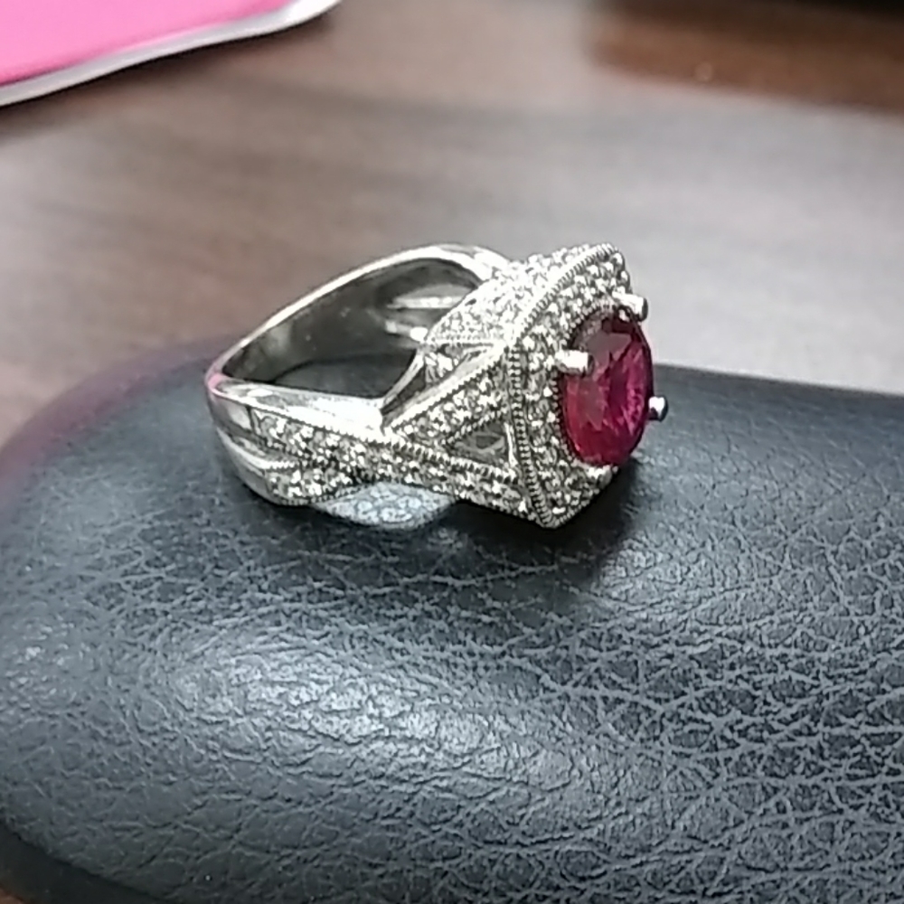 Sterling Solid Silver 925 With Red Gem Ring - image 3